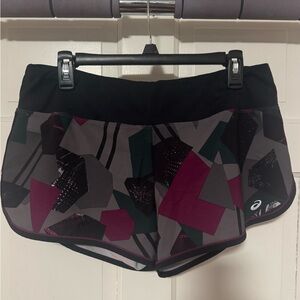Asics Women's Athletic Shorts - Black and Purple Geometric